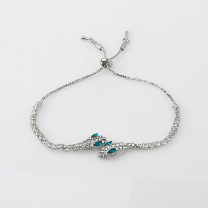 Браслет со стразами «Змея», цвет зелёный в серебре Браслет со стразами «Змея», цвет зелёный в серебре