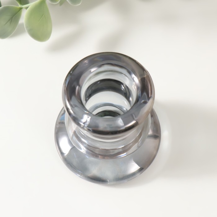 Подсвечник стекло на 1 свечу "Лучано" d=2,2 см прозрачный серый 5,5х5,2х5,3 см