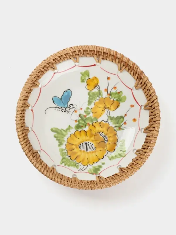 Тарелка керамическая с ротангом, 18&times;18&times;3.7 см, МИКС
