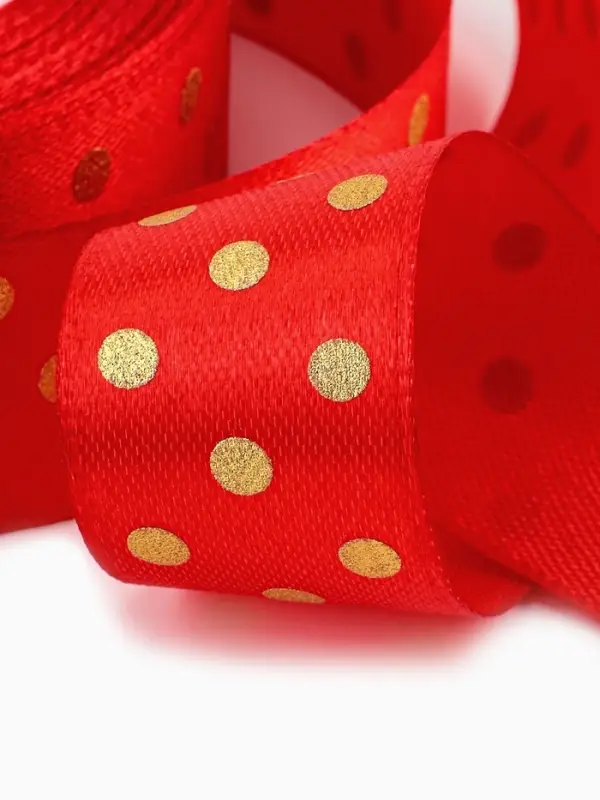 Лента атласная с тиснением &laquo;Горох&raquo;, 25 мм, 23&plusmn;1 м, красная №26