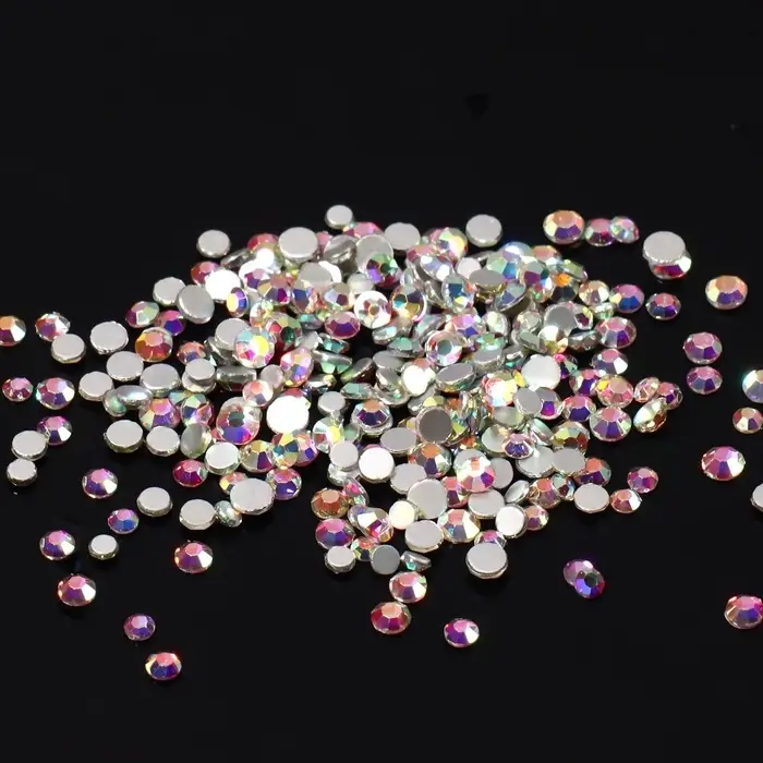 Стразы для декора, круглые, серебристые, голографические