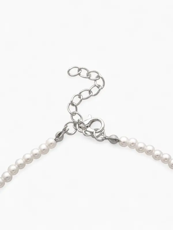 Чокер «Бантик» хрусталик и жемчужные бусины, цвет белый в серебре, 33 см + 5 см доп, цепочка   10877