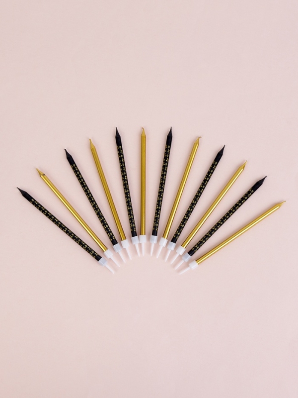 Набор свечей для торта Набор свечей для торта "Звёздочки", 12 шт, золотой и черный