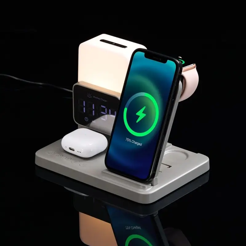 Зарядная станция с электронными часами и подсветкой Large Charge ver.3, серая