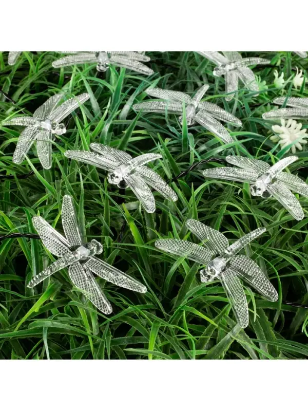 Гирлянда &laquo;Нить&raquo;, 4.5 м, уличная, с насадками &laquo;Стрекоза&raquo;, IP44, 30 LED, 2 режима, солнечная батарея, тёмная нить, свечение зелёное/аквамарин/жёлтое