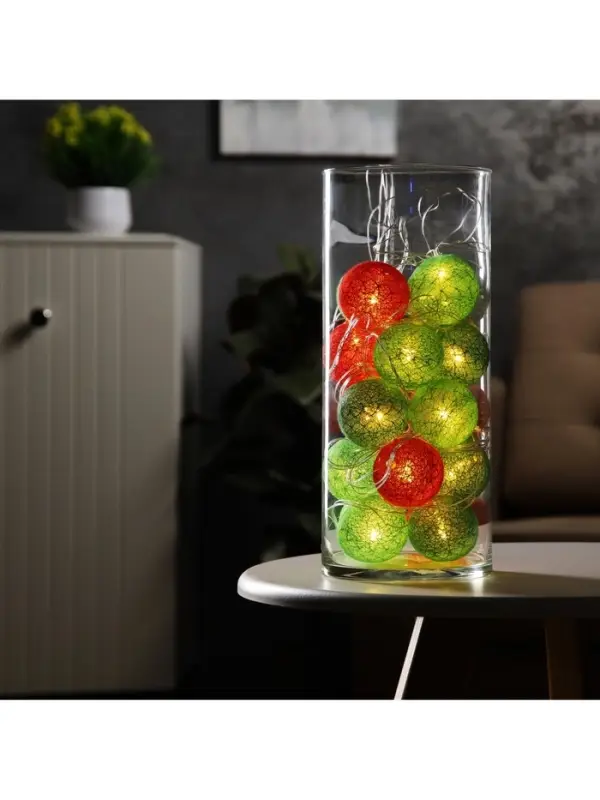 Гирлянда &laquo;Нить&raquo; 5 м с насадками &laquo;Клубки летние&raquo;, IP20, прозрачная нить, 20 LED, свечение тёплое белое, 220 В