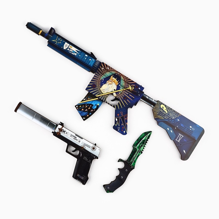 Деревянное оружие, детское сувенирное «Император», автомат, пистолет, нож охотничий, набор 3 шт Деревянное оружие, детское сувенирное «Император», автомат, пистолет, нож охотничий, набор 3 шт