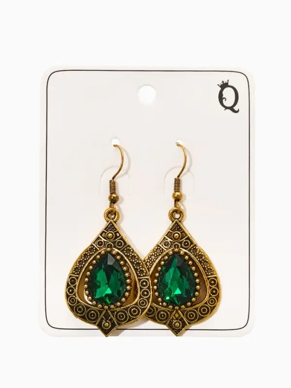Серьги со стразми Серьги со стразми "Винтаж" капля, цвет изумрудный в чернёном золоте