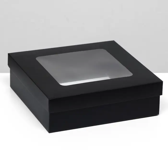 Коробка подарочная складная, упаковка, крышка - дно, чёрная, с окном 20&times;20&times;6 см