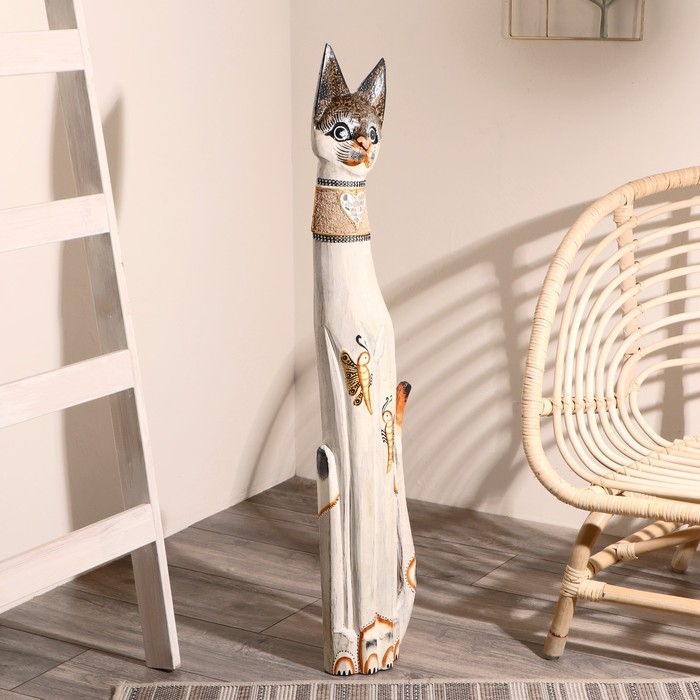 Сувенир дерево Сувенир дерево "Кошка с золотыми бабочками и зеркальным сердцем" 100х16х7 см