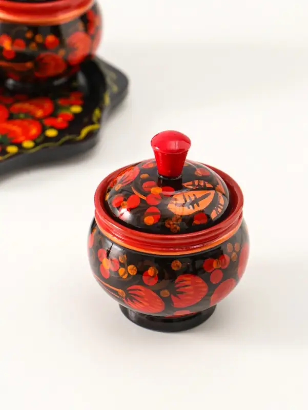 Набор для специй на подставке &laquo;Земляничка&raquo;, 15&times;15&times;6 см, дерево, хохлома