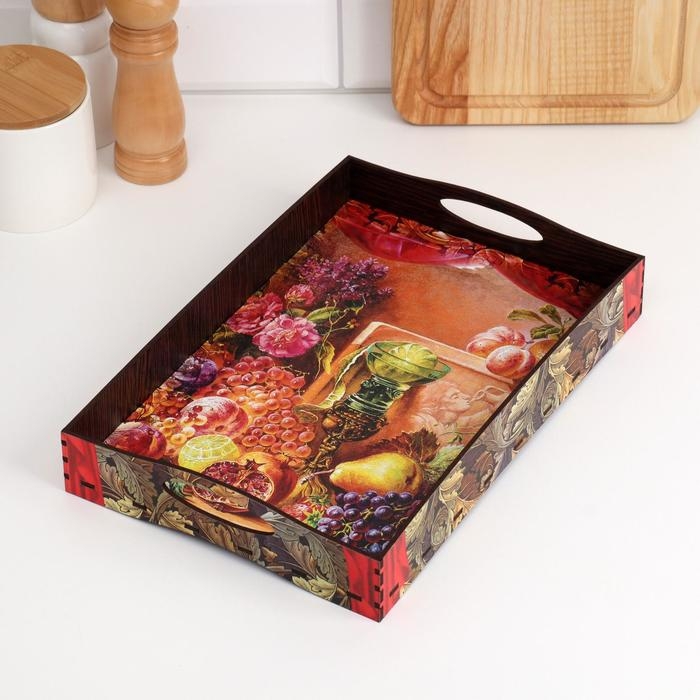 Поднос с ручками  Поднос с ручками "Натюрморт", деревянный, 30х20х4,5см