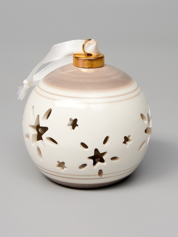 Елочный шар Елочный шар "Звезды беж" 10х8.8х8.8, 1 LED, LR44x3(в компл.), Т/БЕЛЫЙ