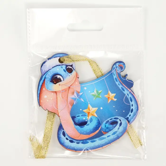 Ёлочная игрушка - подвеска деревянная «Новый год! Праздничная змея», символ года 2025 Ёлочная игрушка - подвеска деревянная «Новый год! Праздничная змея», символ года 2025