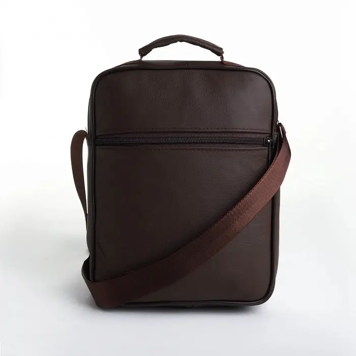 Сумка кросс-боди мужская на молнии, 5 наружных карманов, с ручкой, длинный ремень, 19&times;8.5&times;25 см, коричневая