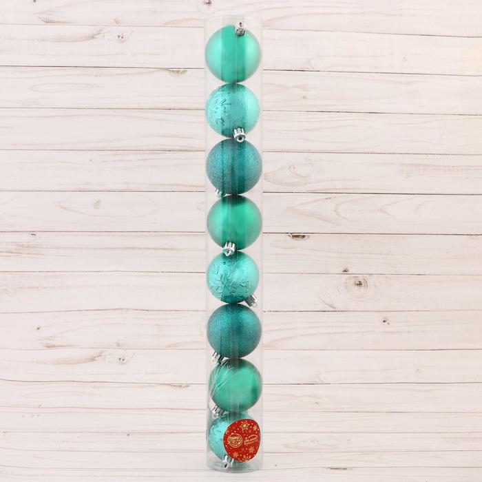 Ёлочные игрушки, шары новогодние , пластик, набор d-6 см, 8 шт Ёлочные игрушки, шары новогодние , пластик, набор d-6 см, 8 шт "Изумрудик ассорти" зелёный