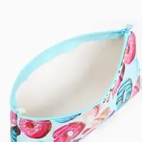 Косметичка - пенал на молнии, плоская, маленькая, с ярким принтом, голубая