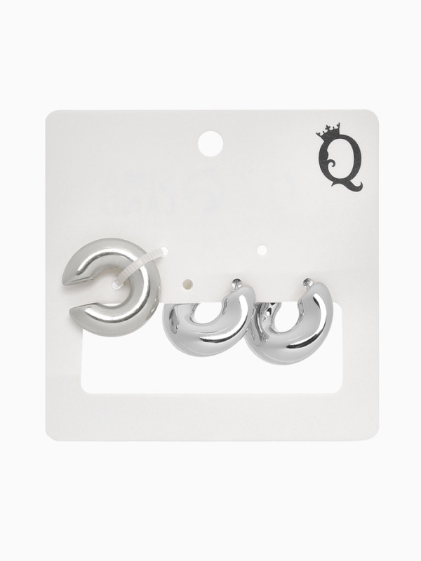 Набор серьги и каффы 3 шт «Бублик» капли, цвет серебро