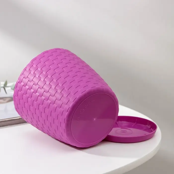 Горшок для цветов с поддоном &laquo;Ротанг&raquo;, 1.2 л, d=13 см, h=12 см, пластиковый, сиреневый