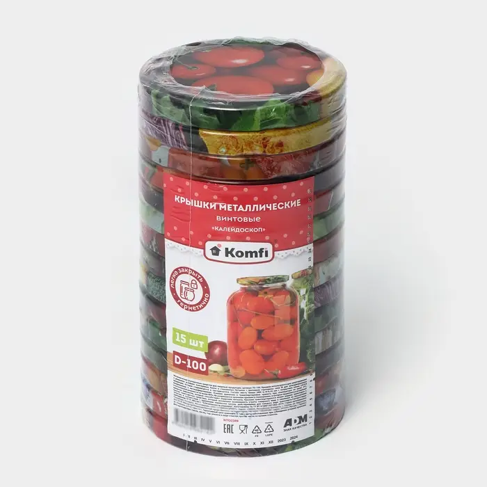 Крышка для консервирования Komfi «Калейдоскоп», ТО-100, жесть, винтовая, лак, литография, фасовка 15 шт., разноцветная Крышка для консервирования Komfi «Калейдоскоп», ТО-100, жесть, винтовая, лак, литография, фасовка 15 шт., разноцветная