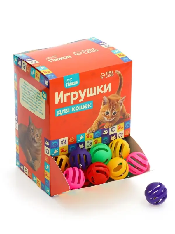 Шарик для кошек с бубенчиком &laquo;Футбол&raquo;, 3.8 см, фасовка 60 шт., микс цветов