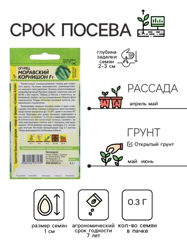 Семена Огурец Семена Огурец "Моравский Корнишон", F1, Сем. Алт, ц/п, 0,3 г