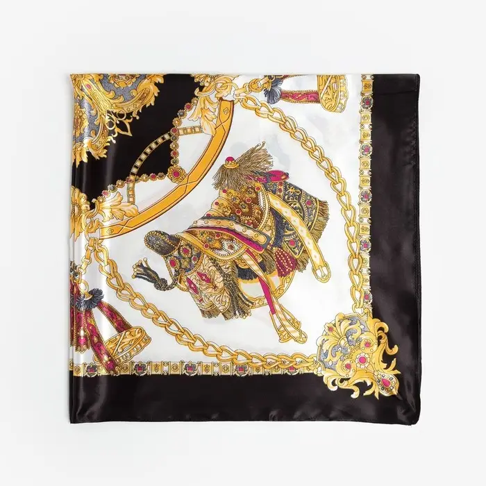 Платок женский MINAKU с узорами, размер 70×70 см, чёрный