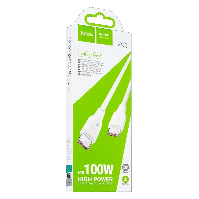 Кабель Type-C на Type-C 2M 3A 100W X93 HOCO белый