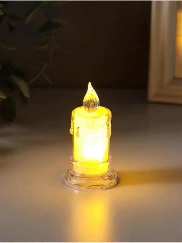 Светодиодная свеча LED - ночник RISALUX &laquo;С подтёками&raquo;, 3&times;LR41, прозрачный, 3.5&times;3.5&times;7.2 см