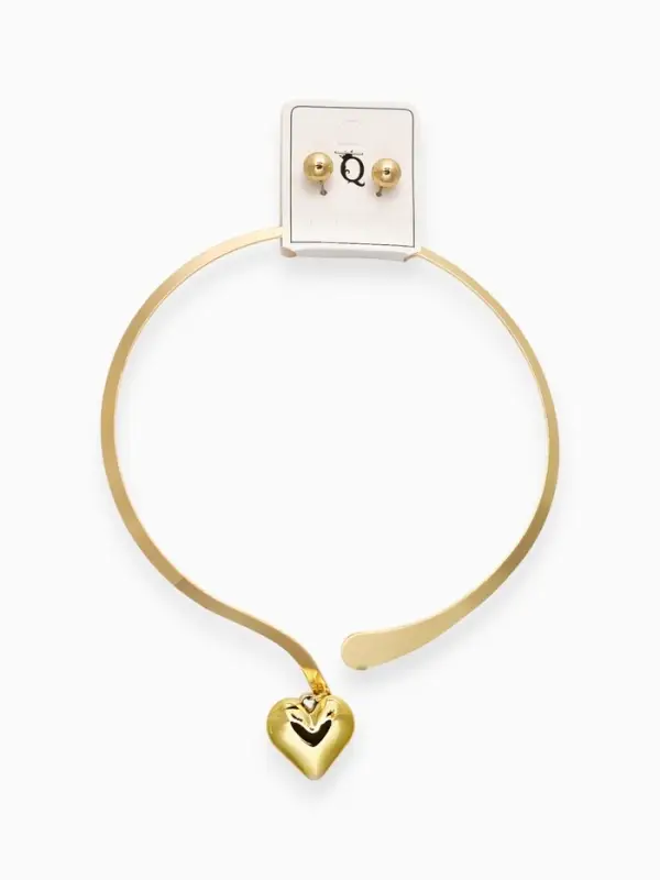 Набор 2 предмета: серьги, чокер «Обруч» сердце, цвет золото Набор 2 предмета: серьги, чокер «Обруч» сердце, цвет золото