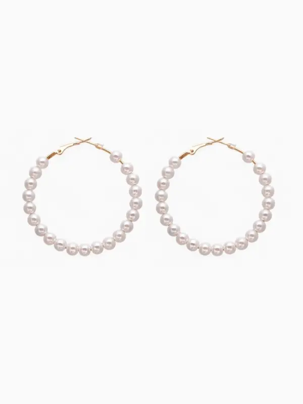 Серьги кольца с жемчугом QF &laquo;Нежность жемчуга&raquo;, d=5.5 см, белые в золоте