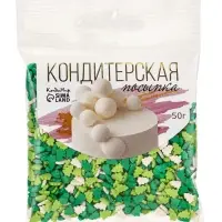 Посыпка кондитерская «Ёлочки», белые, зеленые, салатовые, 50 г Посыпка кондитерская «Ёлочки», белые, зеленые, салатовые, 50 г