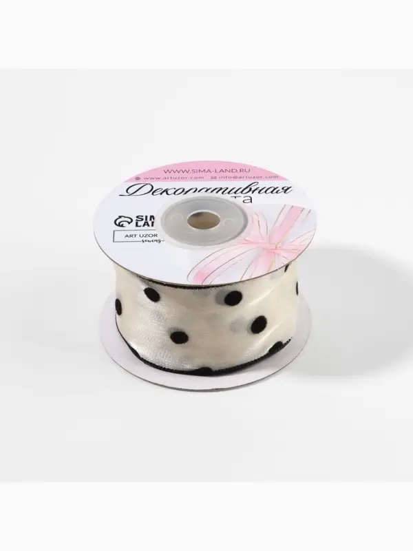 Лента капроновая &laquo;Горох&raquo;, с рисунком, 38 мм, 9.1&plusmn;0.5 м, бежевая, чёрная