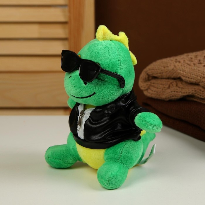 Мягкая игрушка «Дракон», в чёрной куртке и очках, 15 см, цвет зелёный Мягкая игрушка «Дракон», в чёрной куртке и очках, 15 см, цвет зелёный