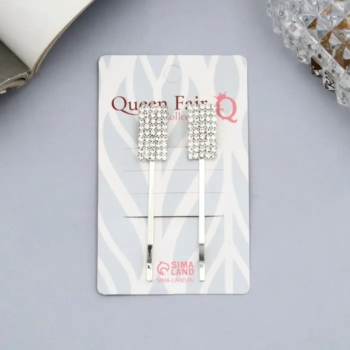 Невидимки для волос «Вивьен», набор 2 шт., камни классика, 5 см, серебро Невидимки для волос «Вивьен», набор 2 шт., камни классика, 5 см, серебро