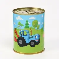 Копилка металлическая, 9.5 см×7.5 см×7.5 см, Синий трактор