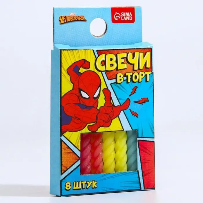 Свечи для торта &laquo;С Днем Рождения&raquo;, набор 8 штук, Человек-паук