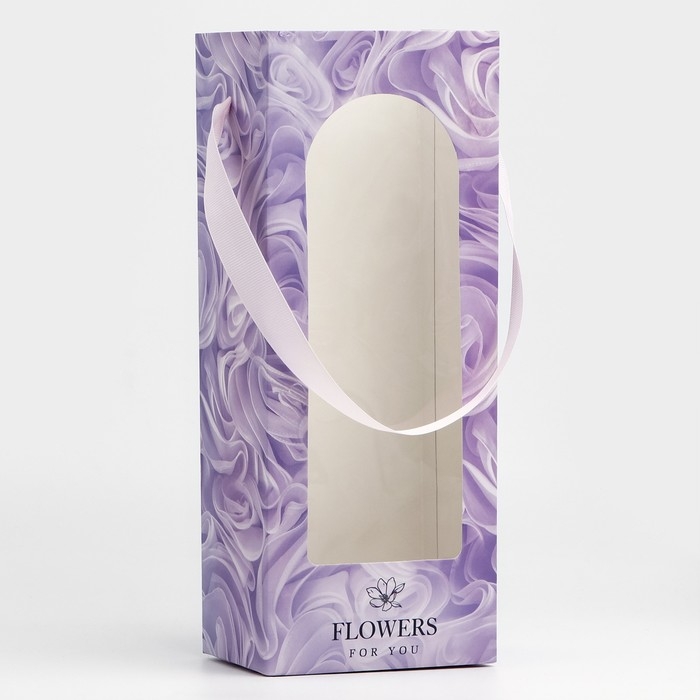 Пакет-переноска для цветов с пластиковым окном, Flowers, сиреневая, 30 х 12 х 8 см Пакет-переноска для цветов с пластиковым окном, Flowers, сиреневая, 30 х 12 х 8 см