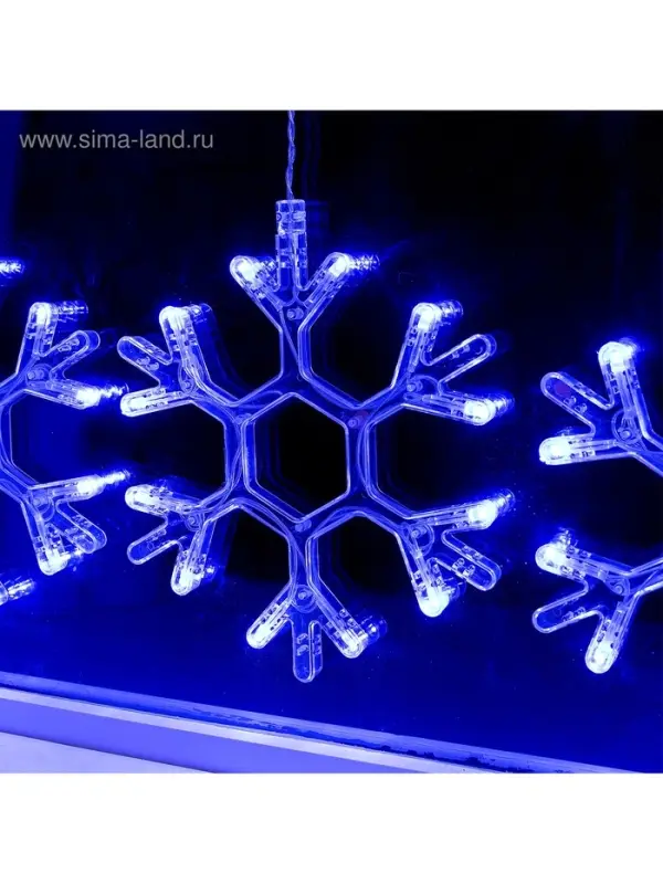 Гирлянда &laquo;Бахрома&raquo; 2.4&times;0.9 м с насадками &laquo;Снежинки&raquo;, IP20, прозрачная нить, 150 LED, свечение синее, 8 режимов, 220 В