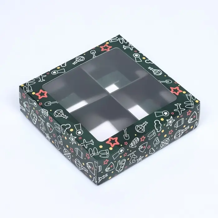 Коробка для 4 конфеты, «23 Февраля» 12.6×12.6×3.5 см Коробка для 4 конфеты, «23 Февраля» 12.6×12.6×3.5 см
