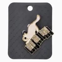 Брошь перламутровый "Котёнок" с пианино, цвет чёрно-белый в золоте