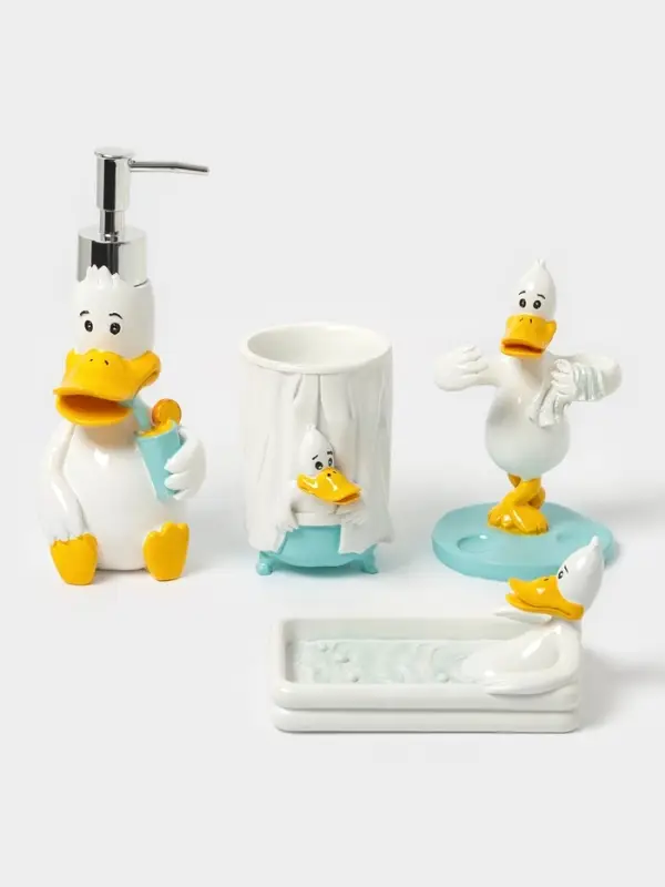 Набор аксессуаров для ванной комнаты &laquo;Утиные истории&raquo;, 4 предмета, дозатор 200 мл, мыльница, стакан, подставка для щёток, белый