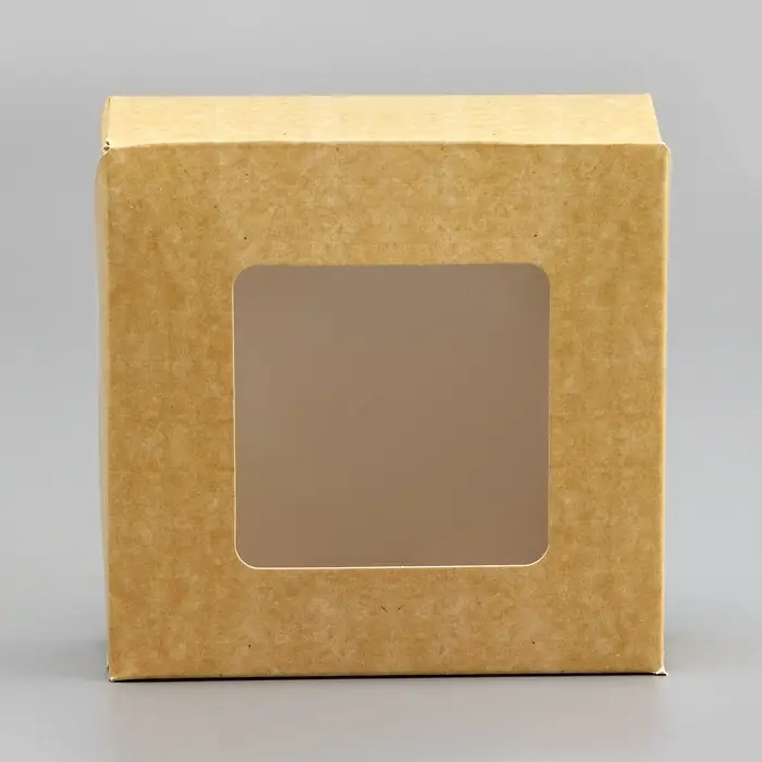 Коробка складная, с окном, крафт, 11.5×11.5×4 см