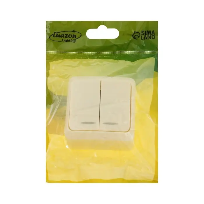 Выключатель Luazon Lighting "Лига", 10 А, 2 клавиши, накладной, с подсветкой, бежевый