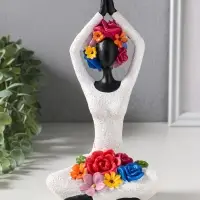 Сувенир полистоун "Девушка-йогиня, с цветами" чёрный 12,5х10,5х22,5 см