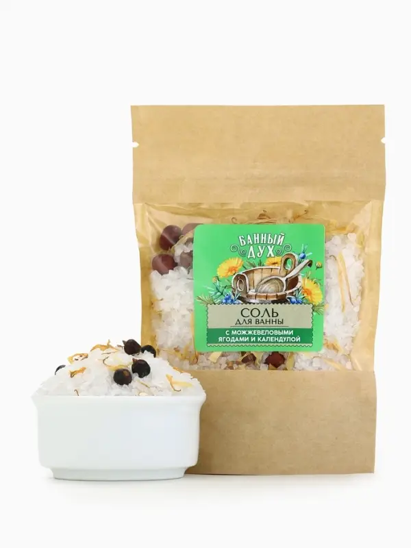 Соль для ванны с можжевеловыми ягодами и календулой, 150 г, Банный дух