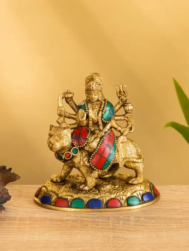 Сувенир "Дурга на тигре" латунь 6,5х10,5х11,5 см