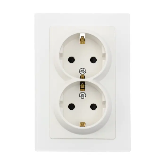 Розетка TOT Matte Glass, 16 А, стекло, скрытая, двухместная, с заземлением, белая