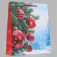 Пакет подарочный &laquo;Новогодние красные шары&raquo;, 26&times;12&times;32 см