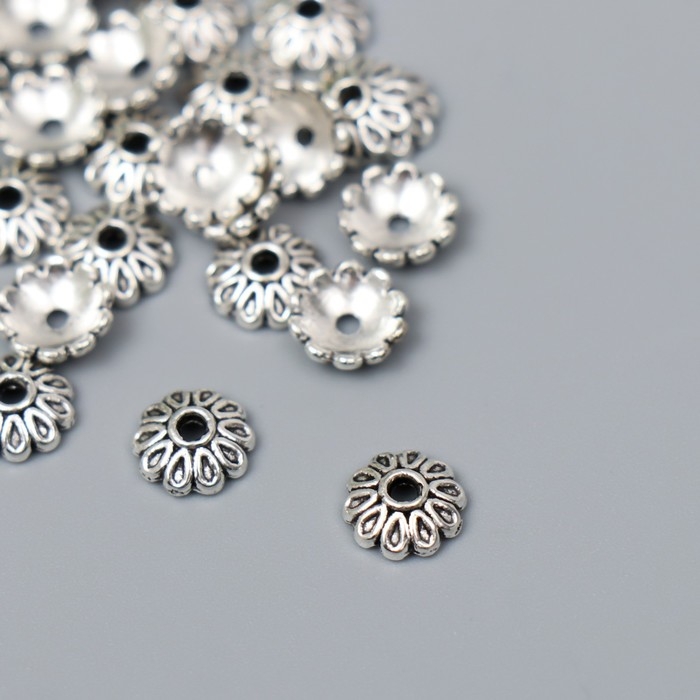 Декор шляпка для бусин металл Декор шляпка для бусин металл "Цветок из капель" серебро G030B892 набор 30 шт 0,8х0,8 см